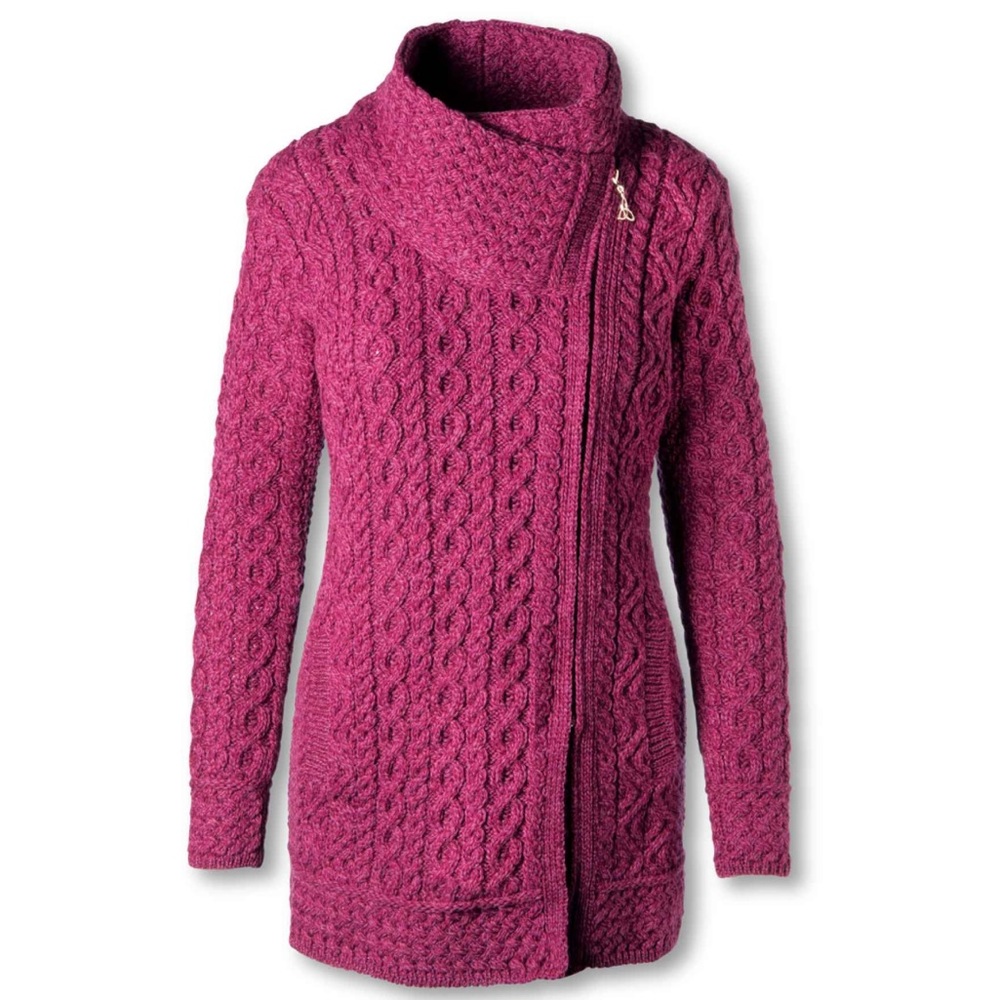 Aran Crafts Ireland Purple Side Zip 100% Merino Wool Sweater